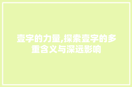 壹字的力量,探索壹字的多重含义与深远影响
