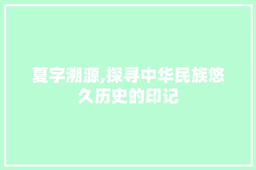 夏字溯源,探寻中华民族悠久历史的印记