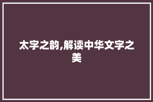 太字之韵,解读中华文字之美