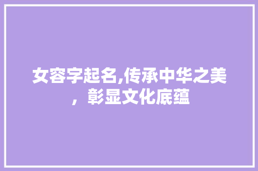 女容字起名,传承中华之美，彰显文化底蕴 工作总结