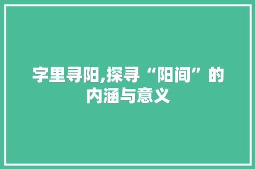 字里寻阳,探寻“阳间”的内涵与意义 诗词应用