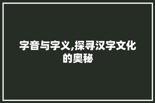 字音与字义,探寻汉字文化的奥秘 诗词鉴赏