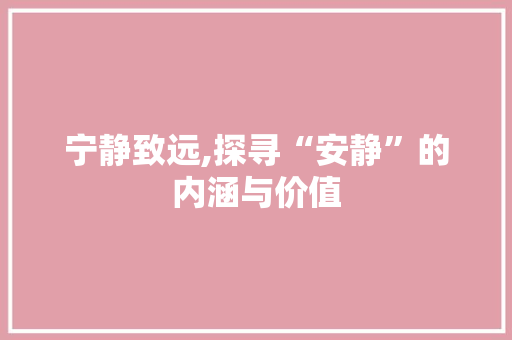 宁静致远,探寻“安静”的内涵与价值