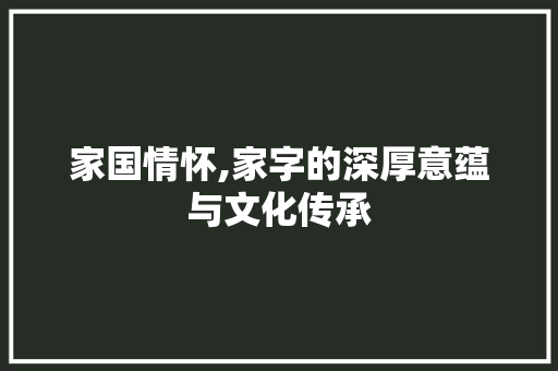 家国情怀,家字的深厚意蕴与文化传承 会议纪要
