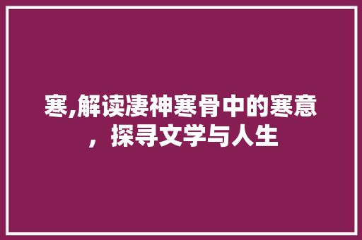 寒,解读凄神寒骨中的寒意，探寻文学与人生