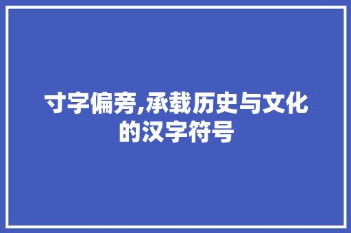 寸字偏旁,承载历史与文化的汉字符号