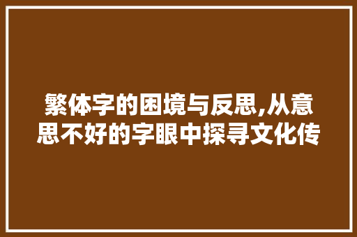 繁体字的困境与反思,从意思不好的字眼中探寻文化传承的路径 应用文