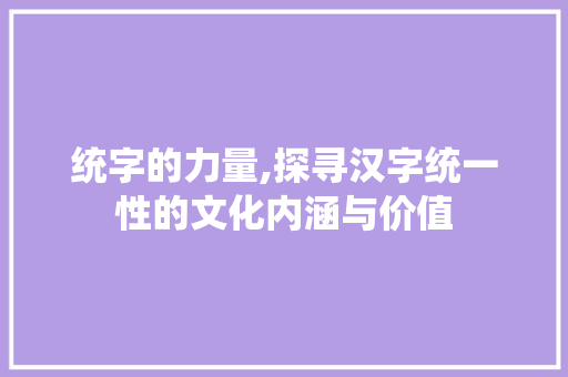 统字的力量,探寻汉字统一性的文化内涵与价值