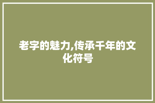 老字的魅力,传承千年的文化符号 职场写作