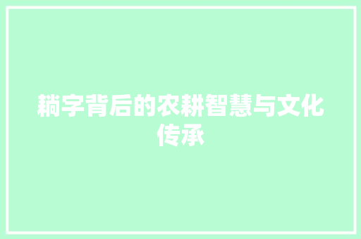 耥字背后的农耕智慧与文化传承