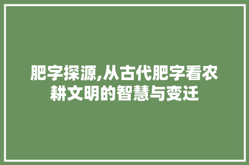 肥字探源,从古代肥字看农耕文明的智慧与变迁 会议纪要