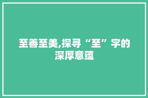 至善至美,探寻“至”字的深厚意蕴