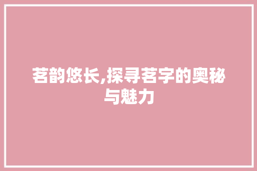 茗韵悠长,探寻茗字的奥秘与魅力