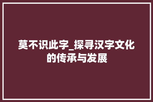 莫不识此字_探寻汉字文化的传承与发展