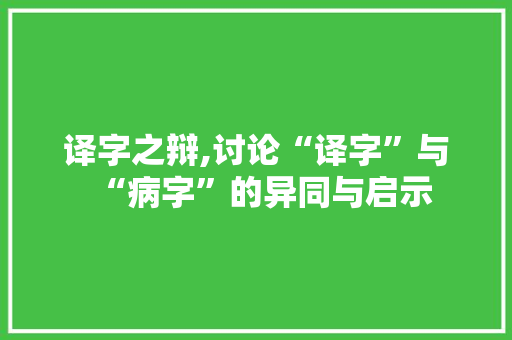 译字之辩,讨论“译字”与“病字”的异同与启示