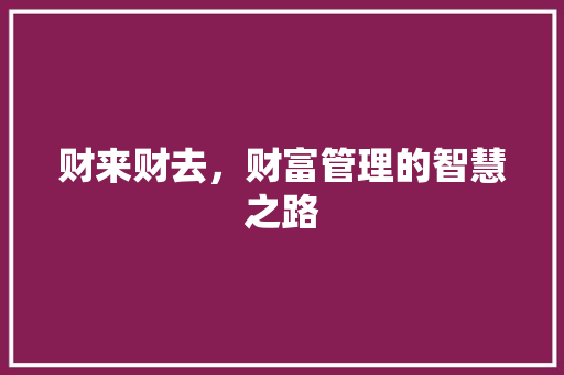 财来财去，财富管理的智慧之路