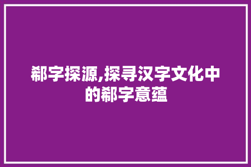 郗字探源,探寻汉字文化中的郗字意蕴 会议纪要