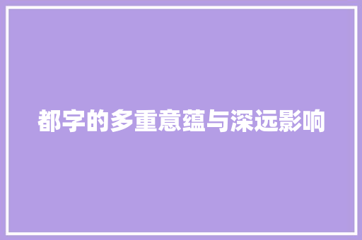 都字的多重意蕴与深远影响