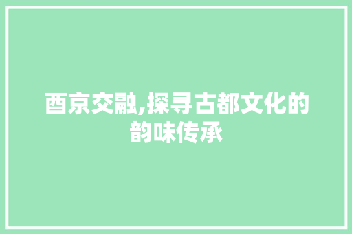 酉京交融,探寻古都文化的韵味传承