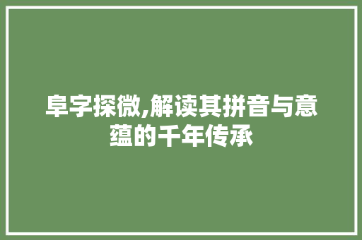 阜字探微,解读其拼音与意蕴的千年传承