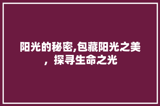 阳光的秘密,包藏阳光之美，探寻生命之光