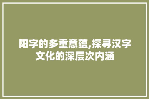 阳字的多重意蕴,探寻汉字文化的深层次内涵