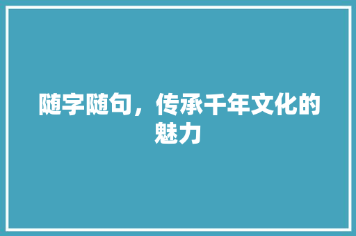 随字随句，传承千年文化的魅力