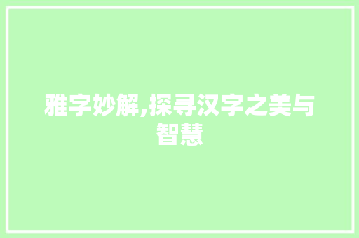 雅字妙解,探寻汉字之美与智慧