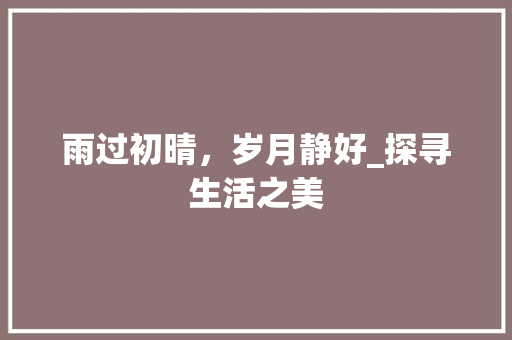 雨过初晴，岁月静好_探寻生活之美