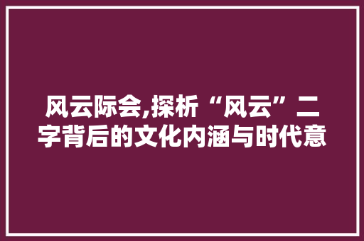 风云际会,探析“风云”二字背后的文化内涵与时代意义