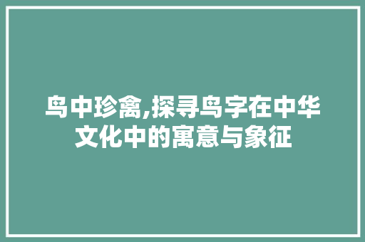 鸟中珍禽,探寻鸟字在中华文化中的寓意与象征