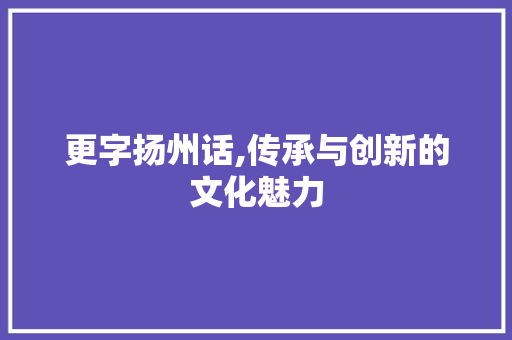 更字扬州话,传承与创新的文化魅力