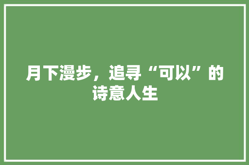 月下漫步，追寻“可以”的诗意人生