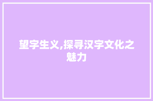 望字生义,探寻汉字文化之魅力