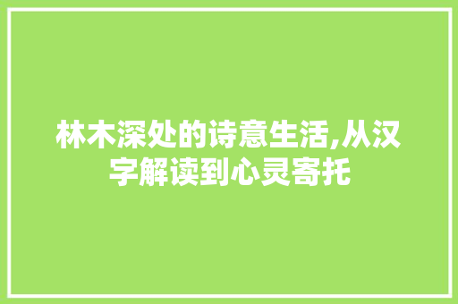 林木深处的诗意生活,从汉字解读到心灵寄托