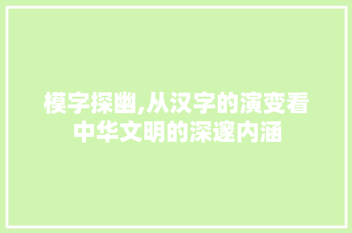 模字探幽,从汉字的演变看中华文明的深邃内涵