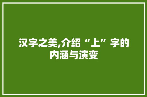 汉字之美,介绍“上”字的内涵与演变