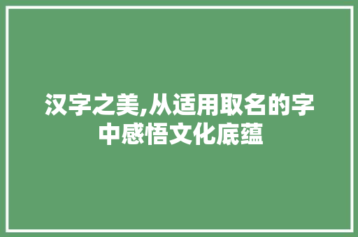汉字之美,从适用取名的字中感悟文化底蕴