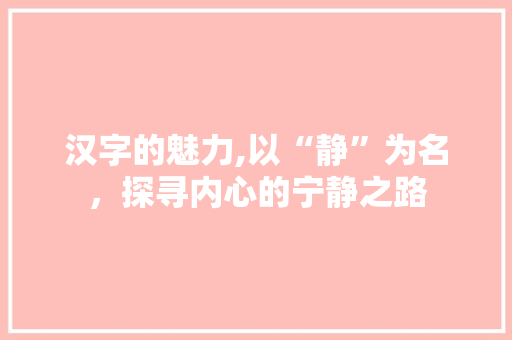 汉字的魅力,以“静”为名，探寻内心的宁静之路