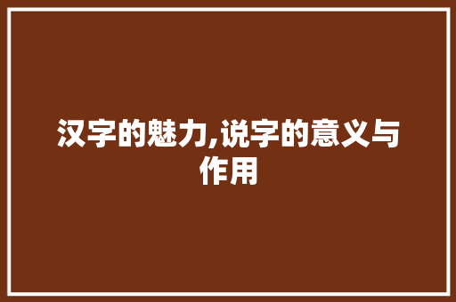 汉字的魅力,说字的意义与作用