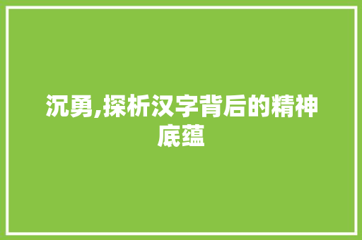 沉勇,探析汉字背后的精神底蕴