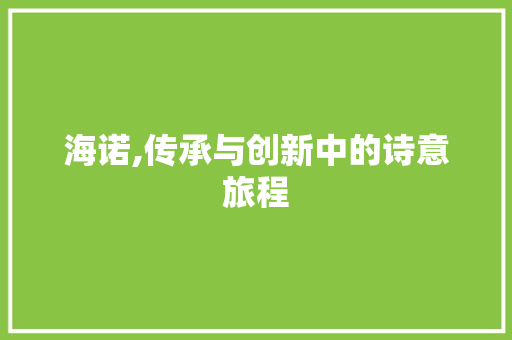 海诺,传承与创新中的诗意旅程
