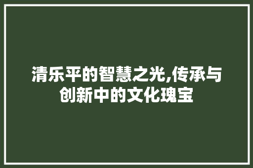 清乐平的智慧之光,传承与创新中的文化瑰宝
