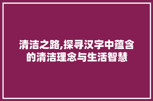 清洁之路,探寻汉字中蕴含的清洁理念与生活智慧