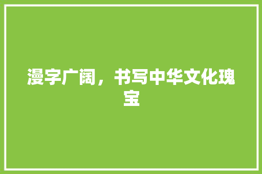 漫字广阔，书写中华文化瑰宝