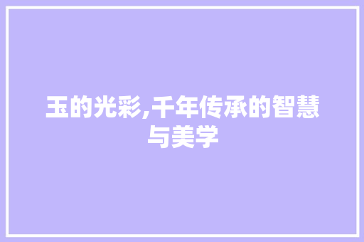玉的光彩,千年传承的智慧与美学