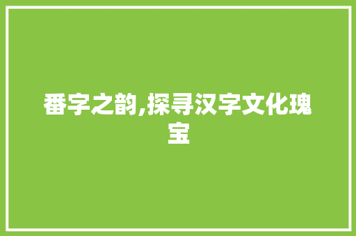 番字之韵,探寻汉字文化瑰宝