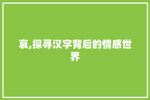 哀,探寻汉字背后的情感世界