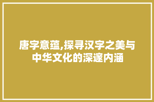 唐字意蕴,探寻汉字之美与中华文化的深邃内涵