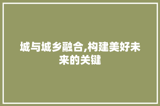 城与城乡融合,构建美好未来的关键